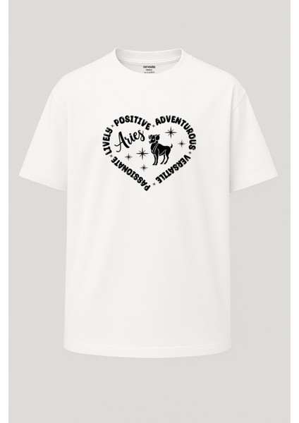 Oversize Koç Burcu Aries Zodyak Kalpli Baskılı Tişört