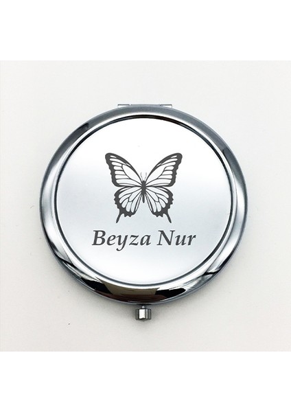 Kişiye Özel İsimli Kelebek Baskılı Daire Metal Ayna Çanta, Cep ve Makyaj Aynası fırsatları