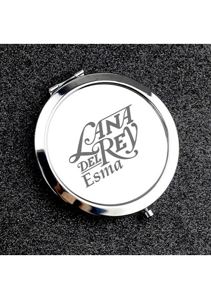 Kişiye Özel İsimli Lana Del Rey Baskılı Daire Metal Ayna Çanta, Cep ve Makyaj Aynası