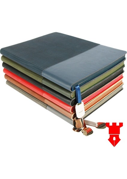 Tarihsiz Çizgili Defter Tokalı 15,5X21,5 Ebat Kadife Doku Not Defteri Kenarı Boyalı Kılıflı Defter