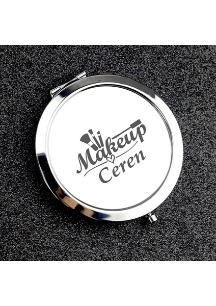 Kişiye Özel İsimli Makeup Baskılı Daire Metal Ayna Çanta, Cep ve Makyaj Aynası