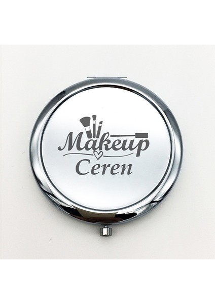 Kişiye Özel İsimli Makeup Baskılı Daire Metal Ayna Çanta, Cep ve Makyaj Aynası modelleri