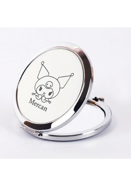 Kişiye Özel İsimli Kuromi Baskılı Daire Metal Ayna Çanta, Cep ve Makyaj Aynası modelleri