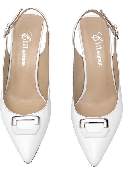 Elit Kadın Hakiki Rugan Deri Klasik Topuklu Ayakkabı Beyaz fiyatları
