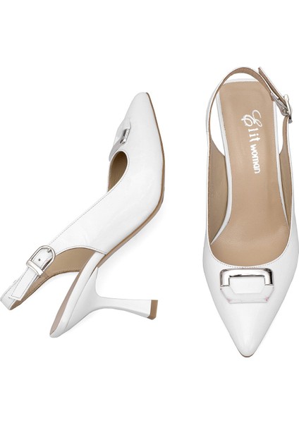Elit Kadın Hakiki Rugan Deri Klasik Topuklu Ayakkabı Beyaz modelleri