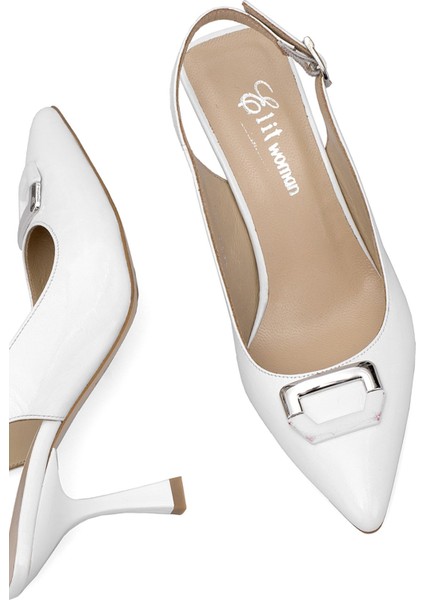 Elit Kadın Hakiki Rugan Deri Klasik Topuklu Ayakkabı Beyaz fırsatları