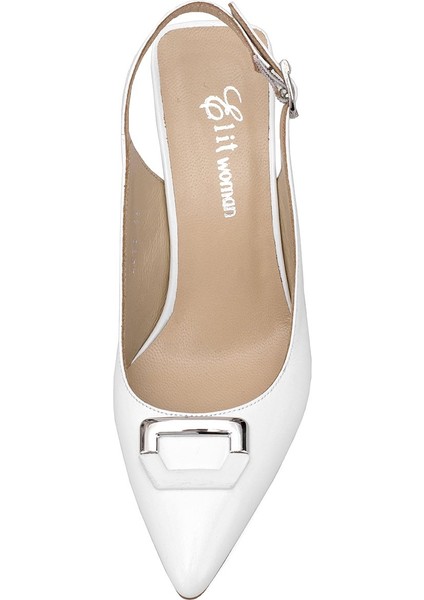 Elit Kadın Hakiki Rugan Deri Klasik Topuklu Ayakkabı Beyaz indirimleri