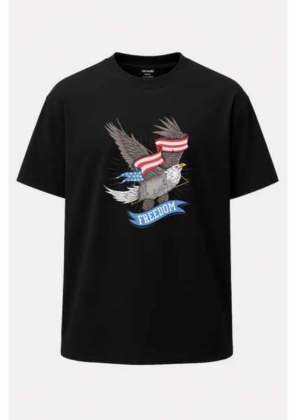 Oversize Freedom Amerikan Kartalı Baskılı Tişört