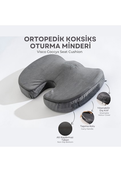 Visco Ortopedik, Kaydırmaz Tabanlı, Ofis, Araba, Koksiks Oturma Minderi, 45X34X7CM