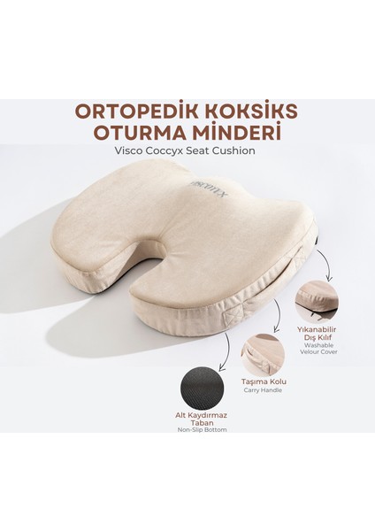 Visco Ortopedik, Kaydırmaz Tabanlı, Ofis, Araba, Koksiks Oturma Minderi, 45X34X7CM