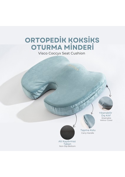 Visco Ortopedik, Kaydırmaz Tabanlı, Ofis, Araba, Koksiks Oturma Minderi, 45X34X7CM