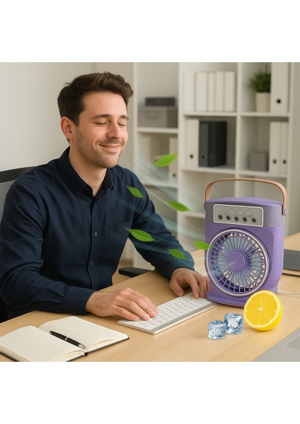 CRV-002 Şarjlı Mini Buharlı Hava Soğutucu, Taşınabilir Portatif Mobil Sulu Klima, 3 Rüzgar Hızı, 3 Sis Modu, Buzlu Vantilatör 5 Sprey Delikli ile LED Işıklı 26CM x 20CM Mor Renk fiyatları