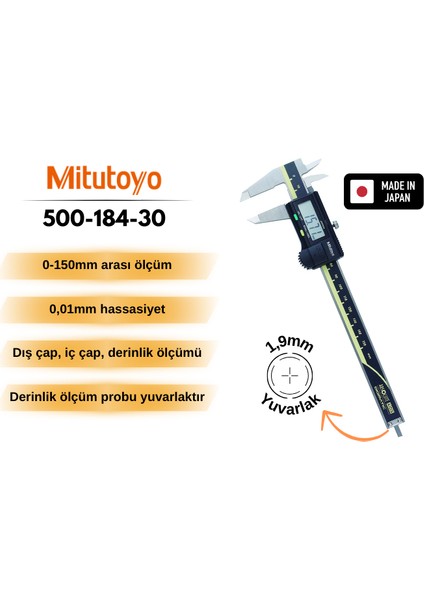 500-184-30 Dijital Kumpas | Yuvarlak Derinlik Çubuğu