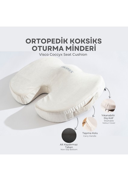 Visco Ortopedik, Kaydırmaz Tabanlı, Ofis, Araba, Koksiks Oturma Minderi, 45X34X7CM