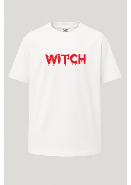 Oversize Witch Kırmızı Cadılar Bayramı Baskılı Tişört