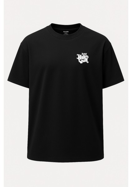 Oversize Happy Halloween Yazılı Baskılı Tişört