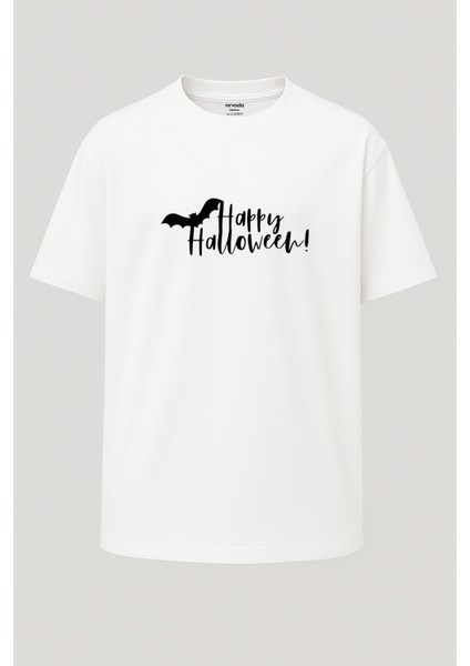 Oversize Happy Halloween Yarasa Baskılı Tişört