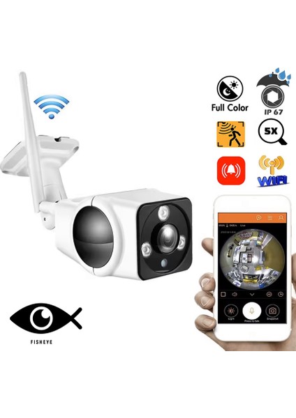 3mp Full Hd Kablosuz Wifi Iç ve Dış Mekan Balık Gözü Sd Karta Kayıt Yapan Güvenlik Kamerası