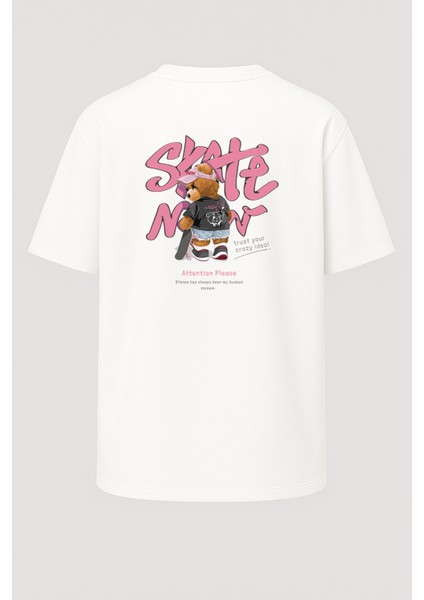 Oversize Skate Şapkalı Ayıcık Baskılı Tişört