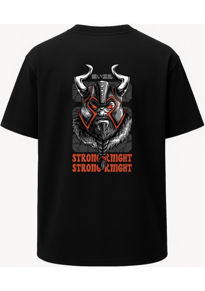 Oversize Strong Knight Viking Baskılı Tişört