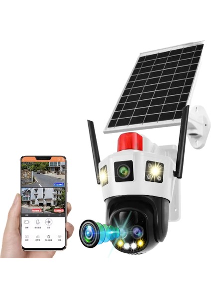 4g Sim Kartlı Solar Güneş Enerjili Full Hd Çift Kameralı 10X Zoomlu Akıllı Smart Güvenlik Kamerası