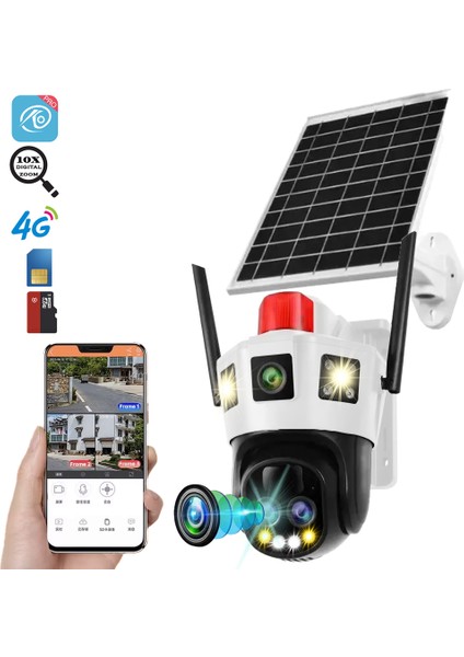 4g Sim Kartlı Solar Güneş Enerjili Full Hd Çift Kameralı 10X Zoomlu Akıllı Smart Güvenlik Kamerası fiyatları