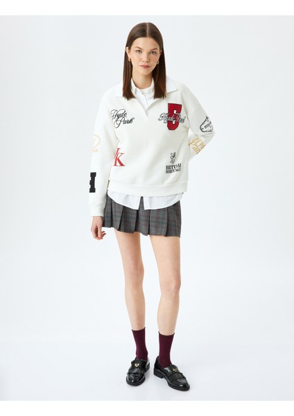 Yeni Sezon Polo Yaka Düğmeli Oversize Kolej Nakışlı Şardonlu Sweatshirt fiyatları