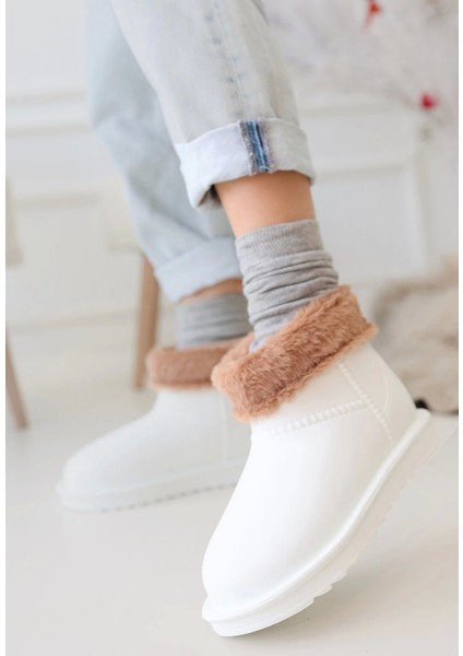 Mordi Beyaz Oval Burunlu Su Geçirmez Içi Kürklü Bot