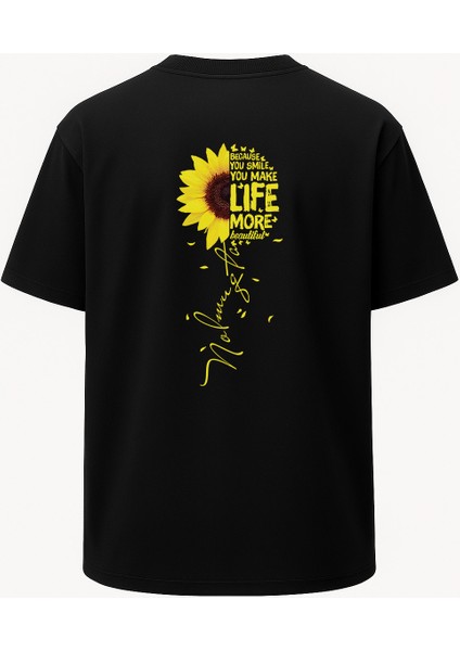 Oversize Sarı Çiçek Beautiful Baskılı Unisex Tişört