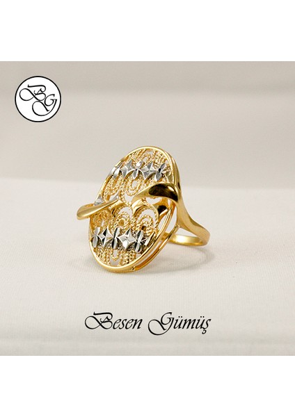 Oval Sarı Taşsız Arpaş Kadın Gümüş Yüzük - 16