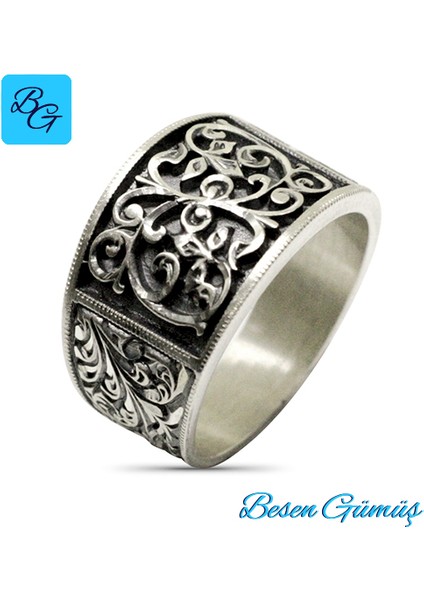 Erzurum Kalem Işi Taşsız Gümüş Erkek Yüzük - 28