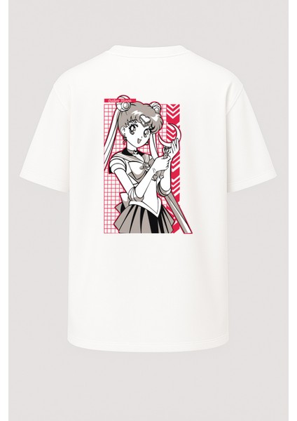 Oversize Sailor Moon Kırmızı Baskılı Unisex Tişört