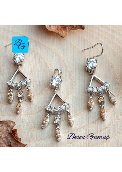 Üçlü Sitrin Taş Sallantılı Set