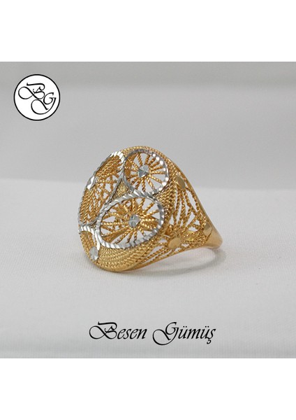 Yuvarlak Sarı Taşsız Arpaş Kadın Gümüş Yüzük - 17