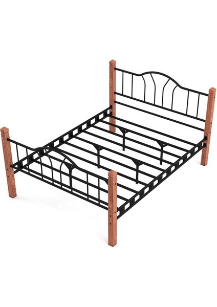 Pasifik Tek Kişilik Ferforje Ahşap Metal Karyola Siyah