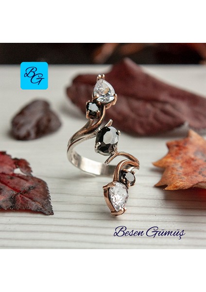 Damla Zirkon Oniks Taşlı Mekik Yüzük - 10
