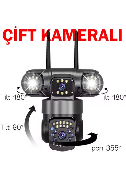 2 Kameralı Full Hd Yapay Zekalı Wifi Kablosuz Hareket Takipli Alarmlı Güvenlik Kamerası modelleri