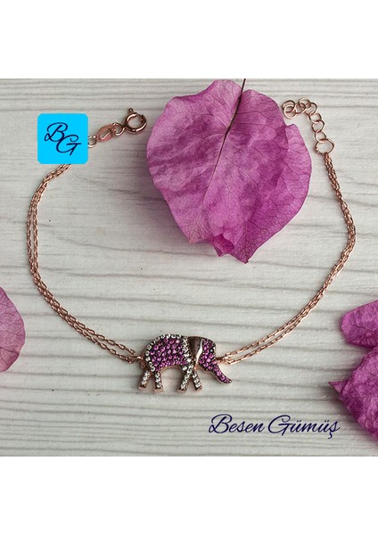 Rose Pembe Zirkon Taşlı Fil Bileklik