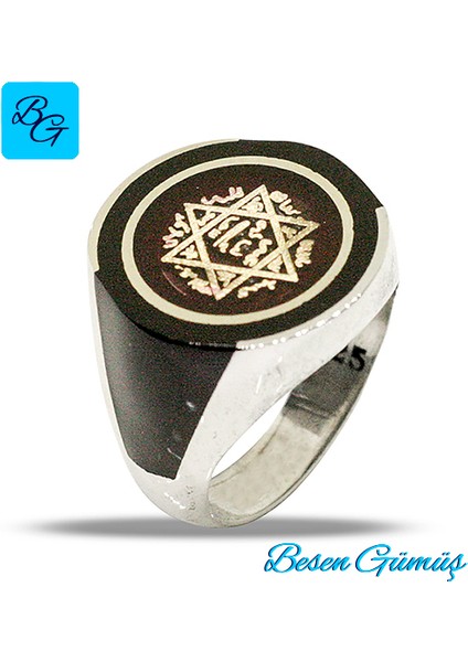 Mineli Mührü Süleyman Davutun Yıldızı Gümüş Erkek Yüzük - 21