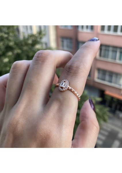Oval Zirkon Taşlı Rose Yüzük - 14