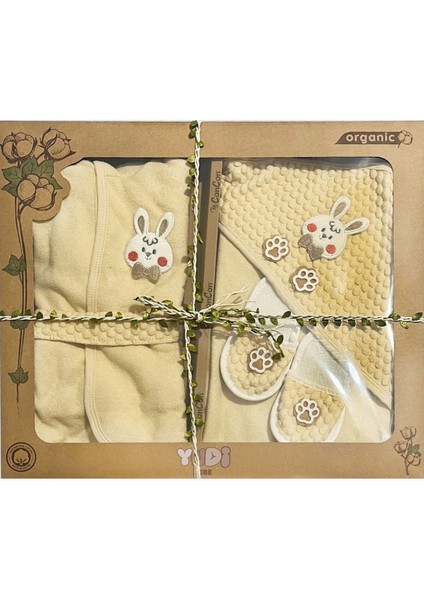 Organik Pamuk ve Antibakteriyel Rabbit Bebek Bornoz Seti - (4 Parça)