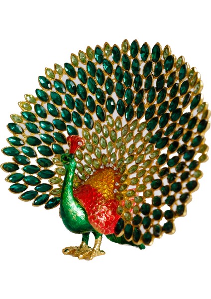 Kristal Taşlı Metal Tavus Kuşu Biblo – El Işçiliği Dekoratif Figür – 17X16 cm – Lüks Ev & Ofis Süs Eşyası modelleri