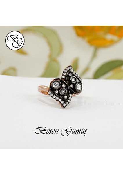 Elmas Montürlü Kelebek Kadın Gümüş Yüzük - 15