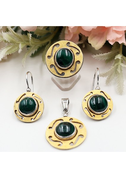 Özel Tasarım El Yapımı Malahit Taşlı Takım