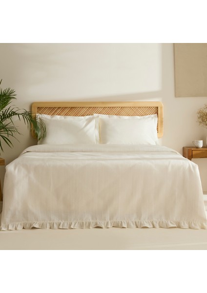 Maye %100 Pamuk Fırfırlı Tek Kişilik Tek Pike Beyaz