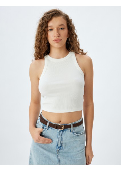 Yeni Sezon Halter Yaka Fitilli Slim Fit Crop Kadın Atlet