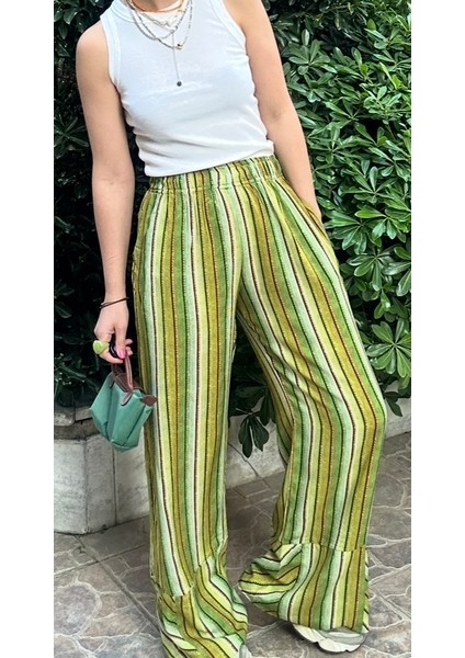 Kadın Yeşil Bol Paça Pantolon