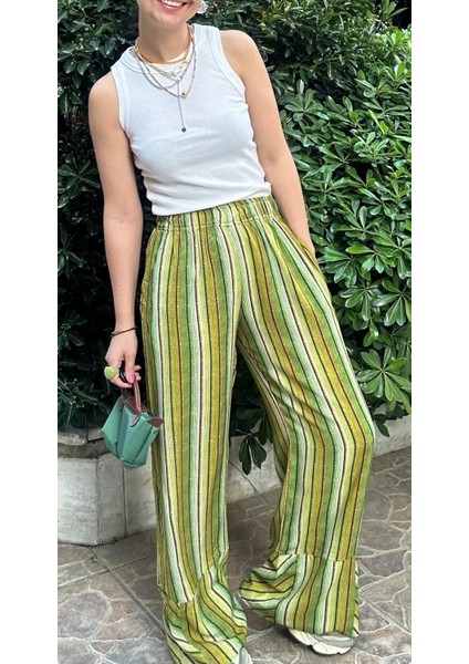 Kadın Yeşil Bol Paça Pantolon