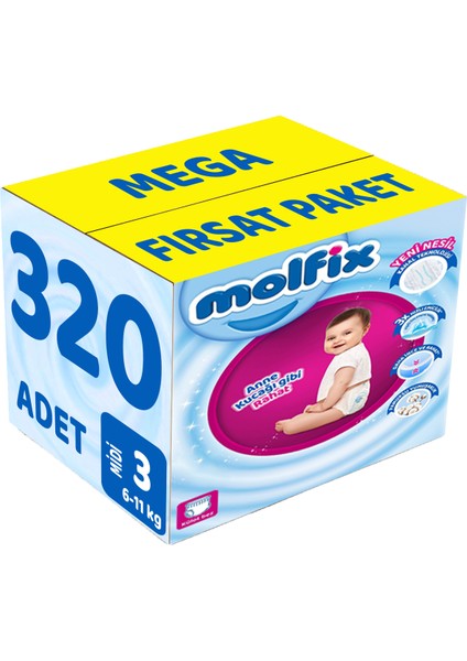 Külot Bebek Bezi Beden:3 (6-11 kg) Midi 320 Adet