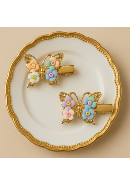 Çiçek Detaylı Kelebek Pens Toka